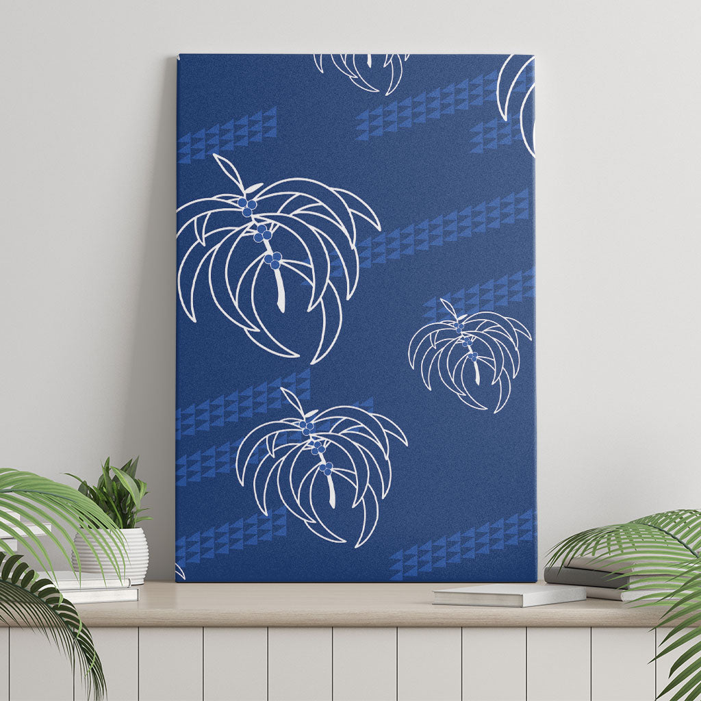 Aloha Hawaii Acacia Koa Leaves Canvas Wall Art Navy Kakau Tribal Pattern