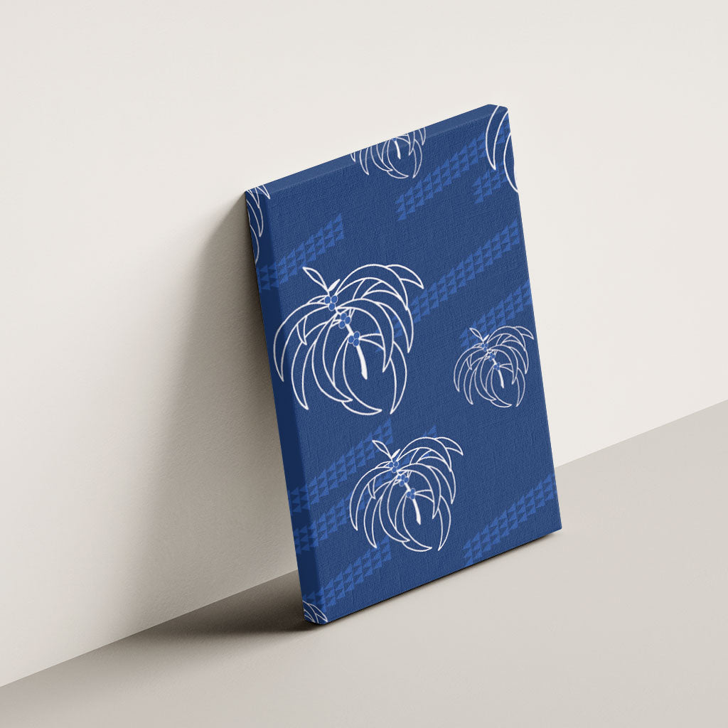 Aloha Hawaii Acacia Koa Leaves Canvas Wall Art Navy Kakau Tribal Pattern