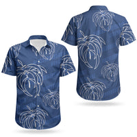 Aloha Hawaii Acacia Koa Leaves Couples Matching Long Sleeve Bodycon Dress and Hawaiian Shirt Navy Kakau Tribal Pattern