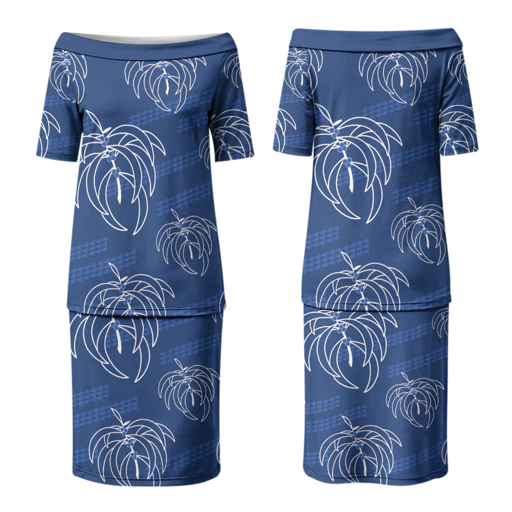 Aloha Hawaii Acacia Koa Leaves Couples Matching Puletasi and Hawaiian Shirt Navy Kakau Tribal Pattern LT05 - Polynesian Pride