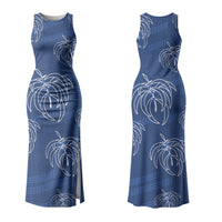Aloha Hawaii Acacia Koa Leaves Couples Matching Tank Maxi Dress and Hawaiian Shirt Navy Kakau Tribal Pattern