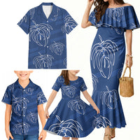 Aloha Hawaii Acacia Koa Leaves Family Matching Mermaid Dress and Hawaiian Shirt Navy Kakau Tribal Pattern