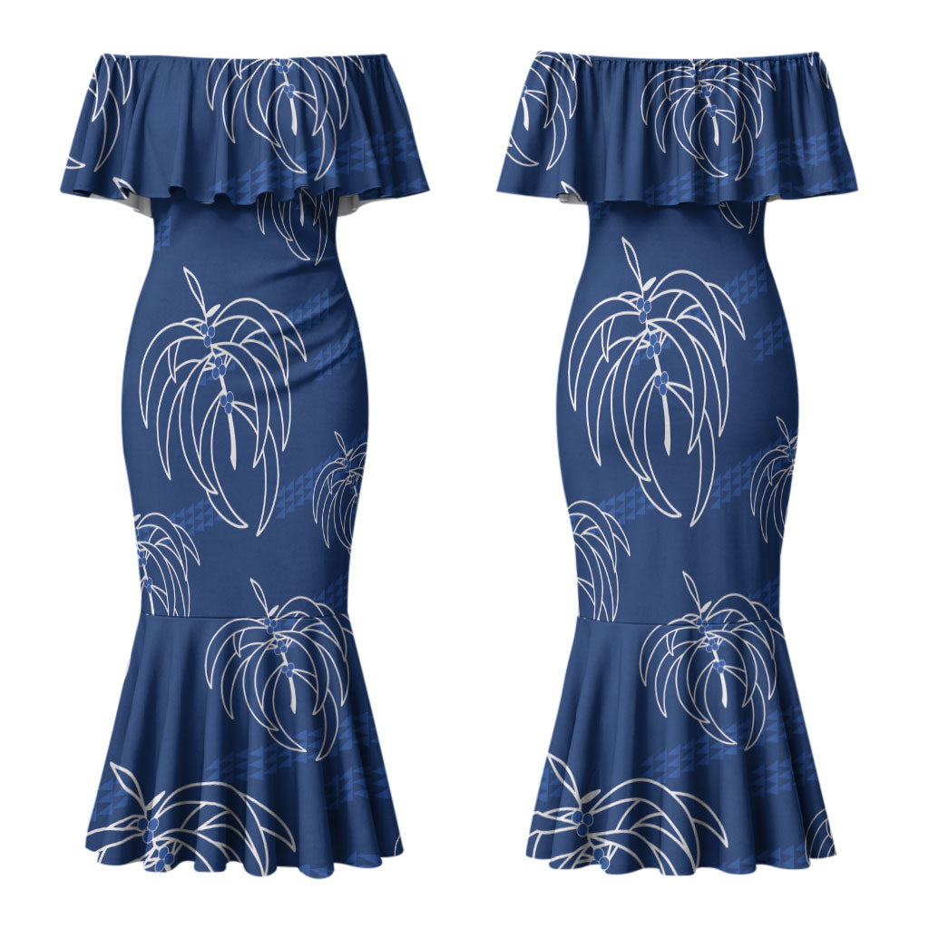 Aloha Hawaii Acacia Koa Leaves Family Matching Mermaid Dress and Hawaiian Shirt Navy Kakau Tribal Pattern