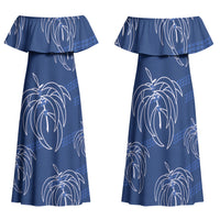 Aloha Hawaii Acacia Koa Leaves Family Matching Off Shoulder Maxi Dress and Hawaiian Shirt Navy Kakau Tribal Pattern