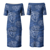 Aloha Hawaii Acacia Koa Leaves Family Matching Puletasi and Hawaiian Shirt Navy Kakau Tribal Pattern