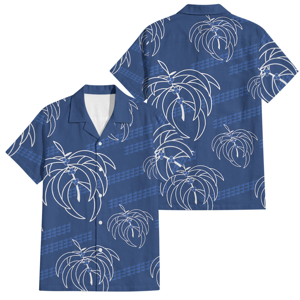 Aloha Hawaii Acacia Koa Leaves Family Matching Puletasi and Hawaiian Shirt Navy Kakau Tribal Pattern