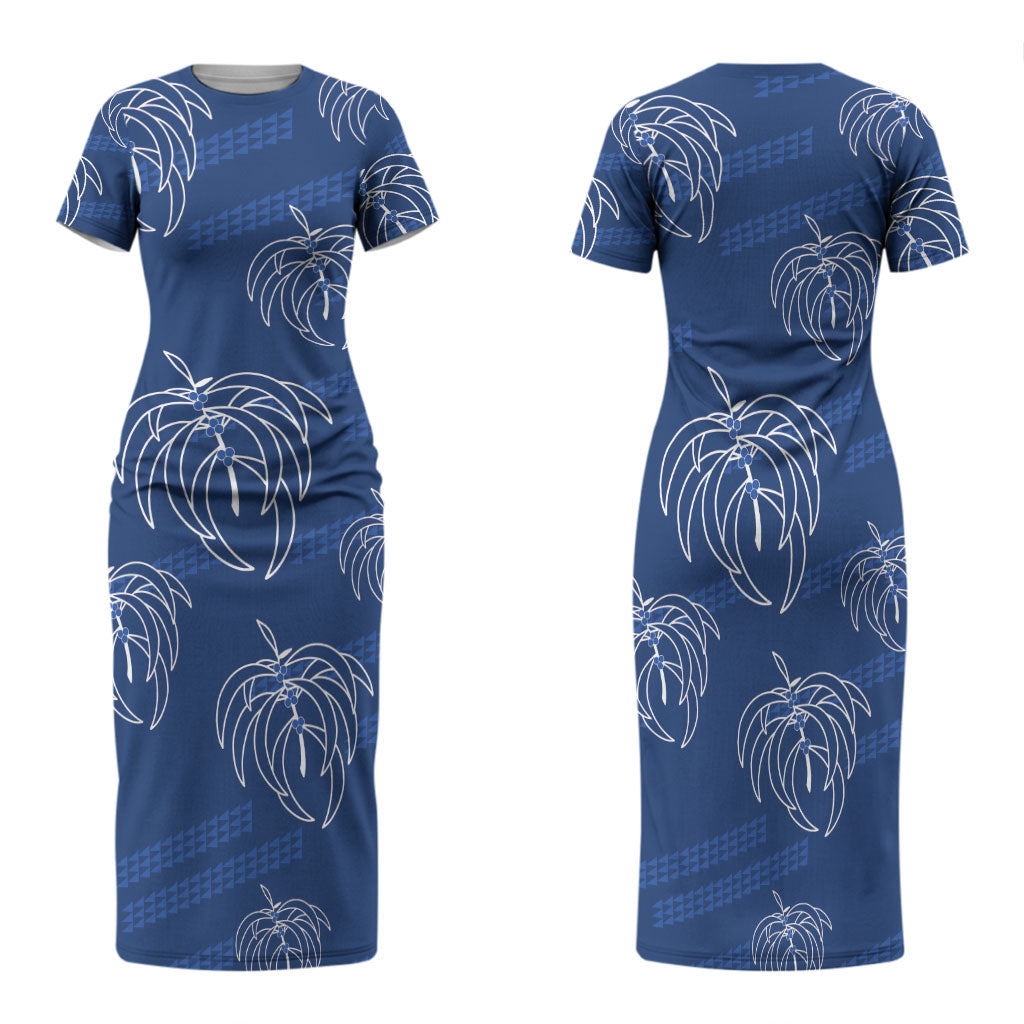 Aloha Hawaii Acacia Koa Leaves Family Matching Short Sleeve Bodycon Dress and Hawaiian Shirt Navy Kakau Tribal Pattern