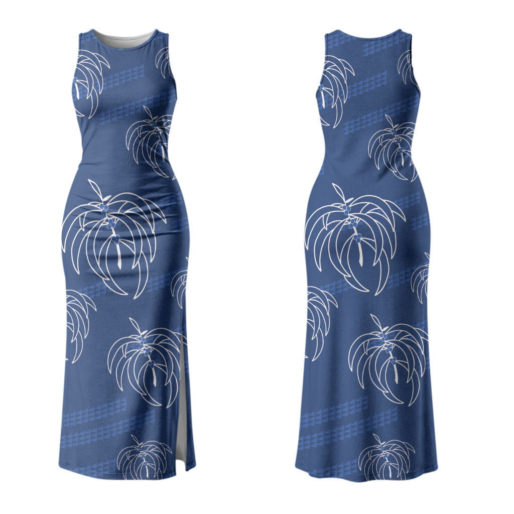 Aloha Hawaii Acacia Koa Leaves Family Matching Tank Maxi Dress and Hawaiian Shirt Navy Kakau Tribal Pattern LT05 Mom's Dress Navy - Polynesian Pride