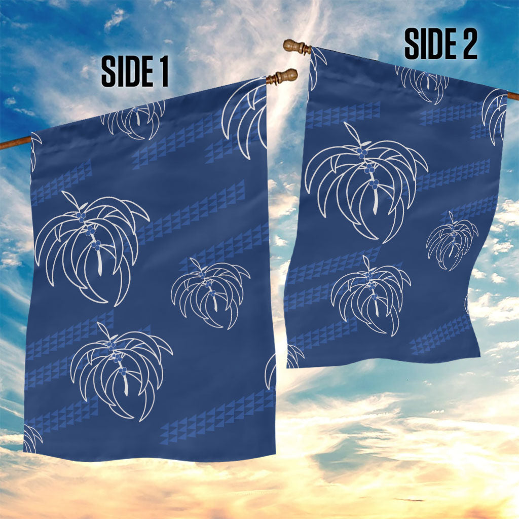 Aloha Hawaii Acacia Koa Leaves Garden Flag Navy Kakau Tribal Pattern