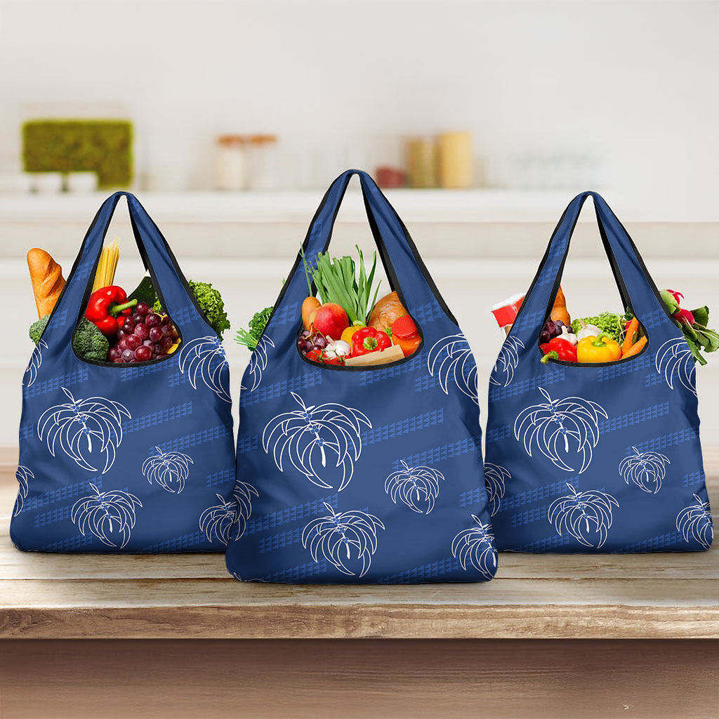 Aloha Hawaii Acacia Koa Leaves Grocery Bag Navy Kakau Tribal Pattern LT05 3-pack One Size Navy - Polynesian Pride