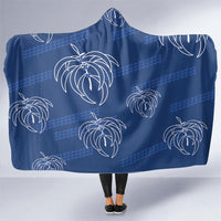 Aloha Hawaii Acacia Koa Leaves Hooded Blanket Navy Kakau Tribal Pattern