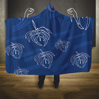 Aloha Hawaii Acacia Koa Leaves Hooded Blanket Navy Kakau Tribal Pattern