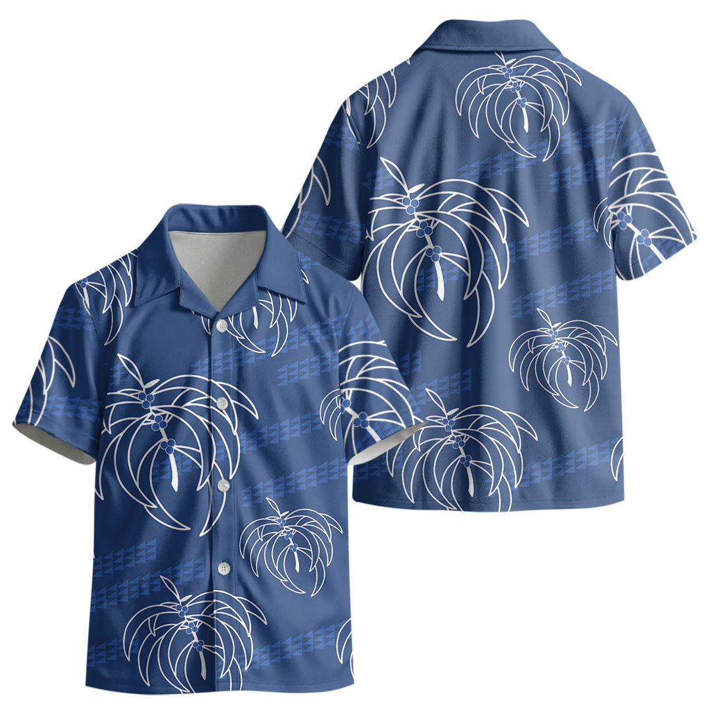 Aloha Hawaii Acacia Koa Leaves Kid Hawaiian Shirt Navy Kakau Tribal Pattern