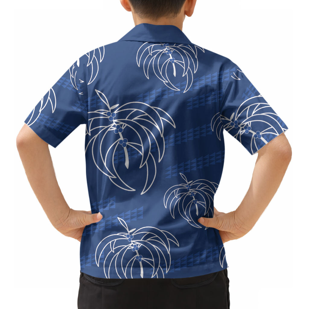 Aloha Hawaii Acacia Koa Leaves Kid Hawaiian Shirt Navy Kakau Tribal Pattern