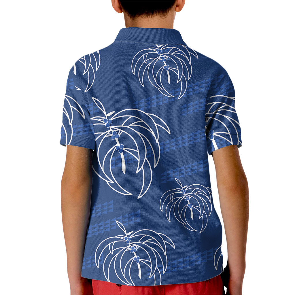 Aloha Hawaii Acacia Koa Leaves Kid Polo Shirt Navy Kakau Tribal Pattern