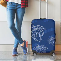 Aloha Hawaii Acacia Koa Leaves Luggage Cover Navy Kakau Tribal Pattern