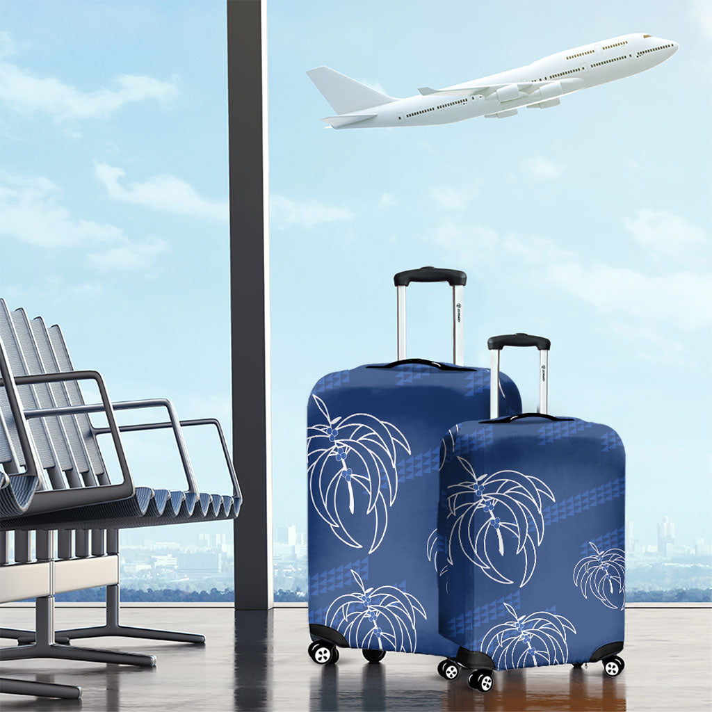 Aloha Hawaii Acacia Koa Leaves Luggage Cover Navy Kakau Tribal Pattern