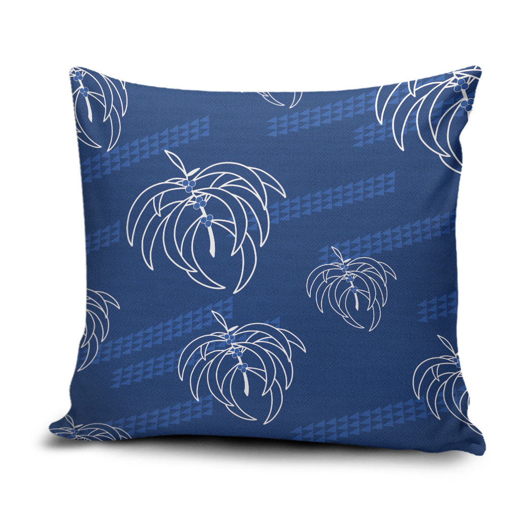 Aloha Hawaii Acacia Koa Leaves Pillow Cover Navy Kakau Tribal Pattern