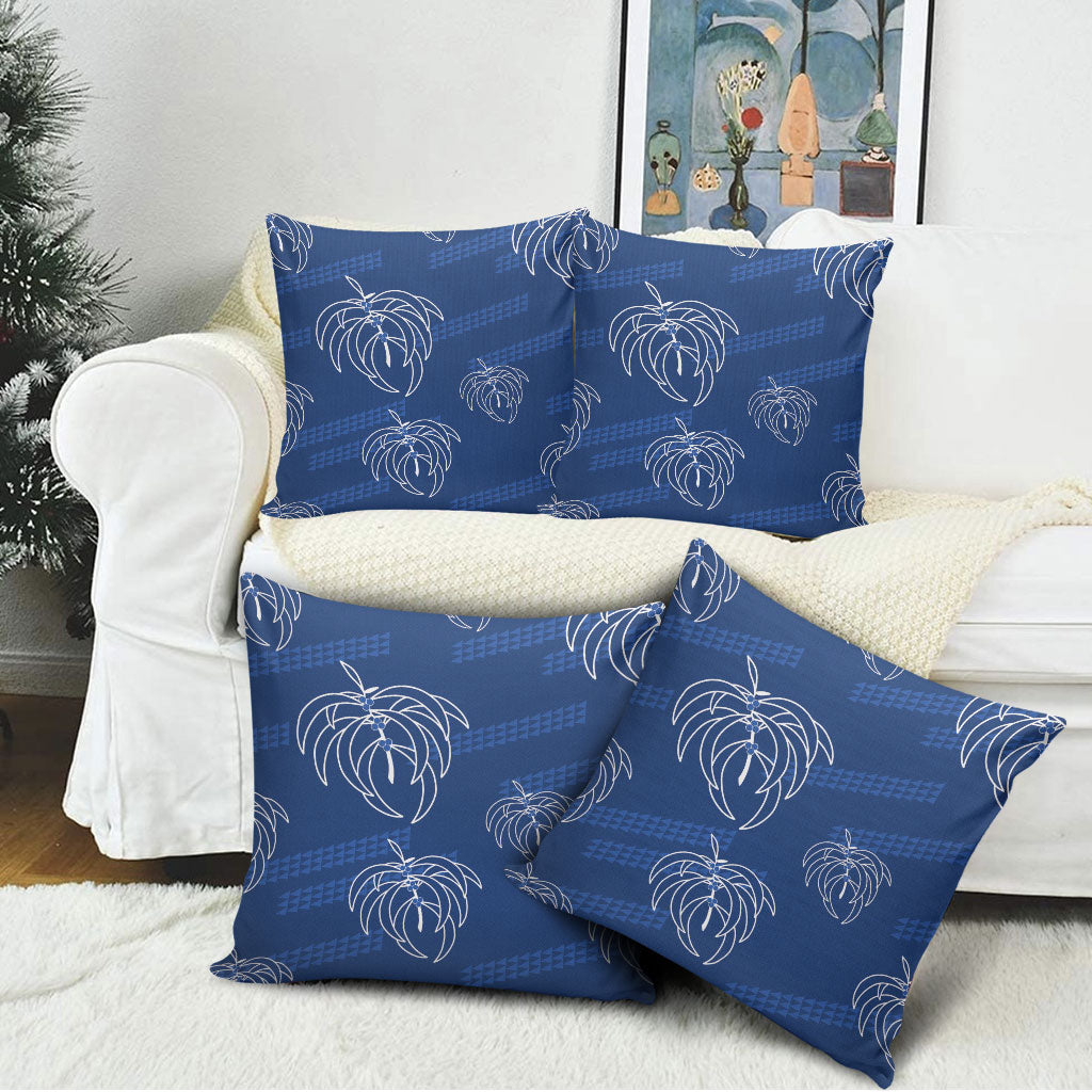 Aloha Hawaii Acacia Koa Leaves Pillow Cover Navy Kakau Tribal Pattern
