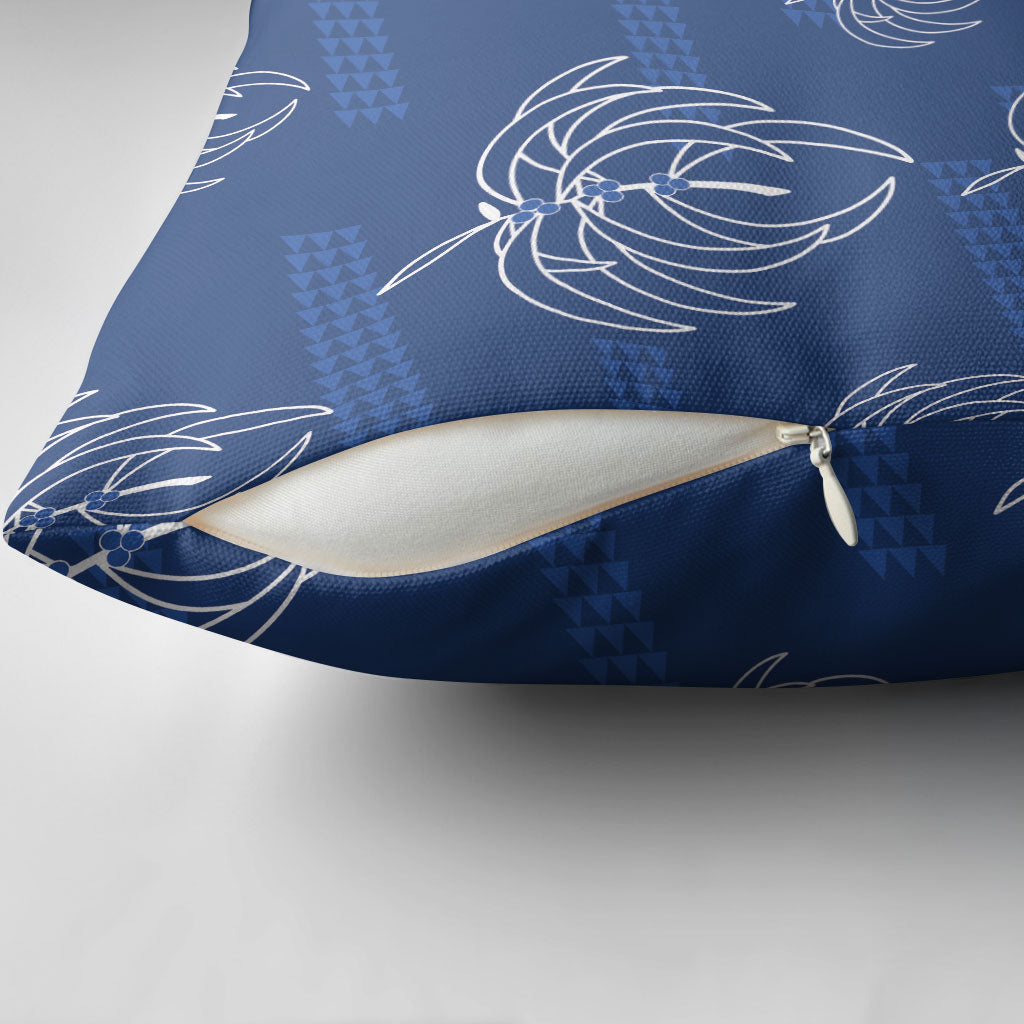 Aloha Hawaii Acacia Koa Leaves Pillow Cover Navy Kakau Tribal Pattern