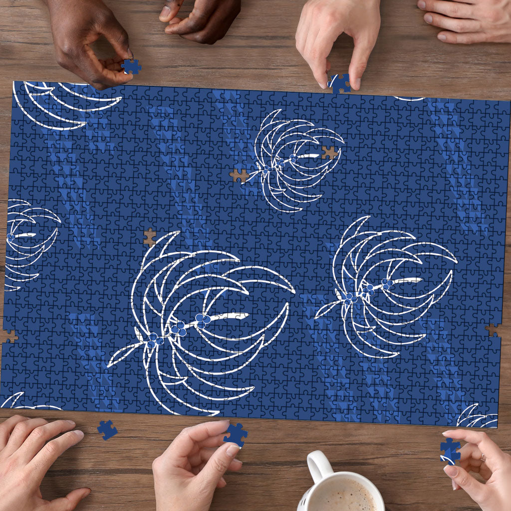 Aloha Hawaii Acacia Koa Leaves Puzzle Navy Kakau Tribal Pattern
