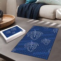 Aloha Hawaii Acacia Koa Leaves Puzzle Navy Kakau Tribal Pattern
