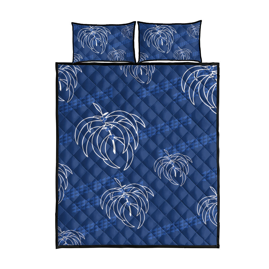 Aloha Hawaii Acacia Koa Leaves Quilt Bed Set Navy Kakau Tribal Pattern