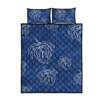Aloha Hawaii Acacia Koa Leaves Quilt Bed Set Navy Kakau Tribal Pattern