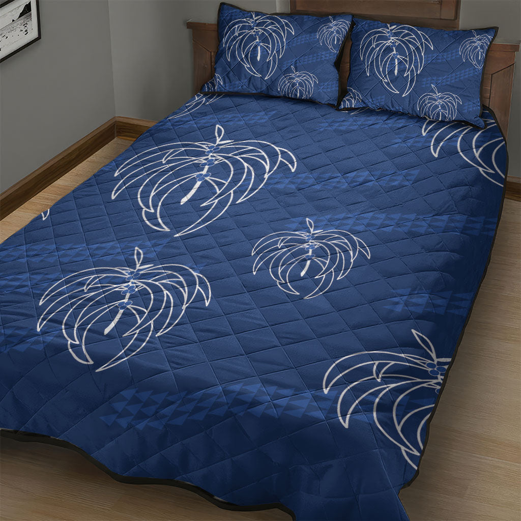Aloha Hawaii Acacia Koa Leaves Quilt Bed Set Navy Kakau Tribal Pattern
