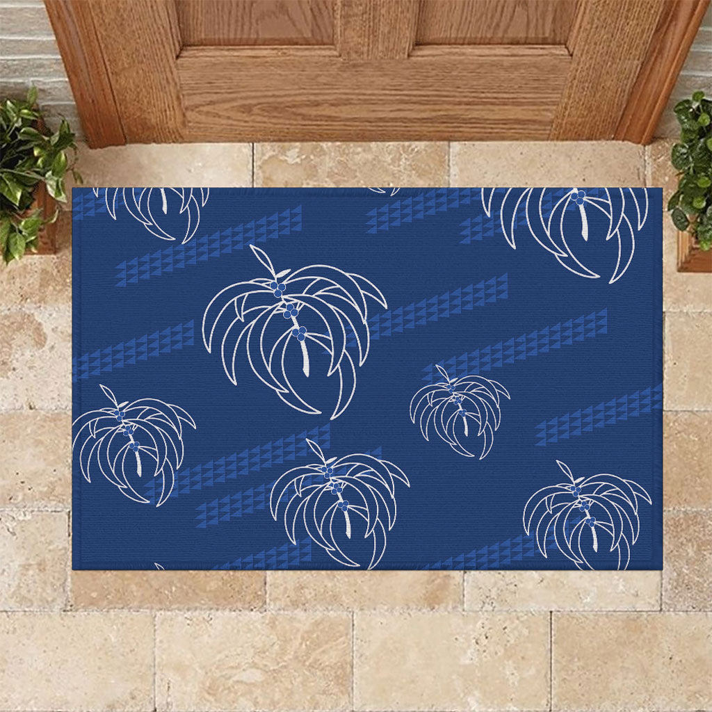 Aloha Hawaii Acacia Koa Leaves Rubber Doormat Navy Kakau Tribal Pattern