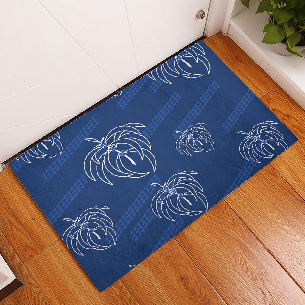 Aloha Hawaii Acacia Koa Leaves Rubber Doormat Navy Kakau Tribal Pattern