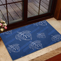 Aloha Hawaii Acacia Koa Leaves Rubber Doormat Navy Kakau Tribal Pattern