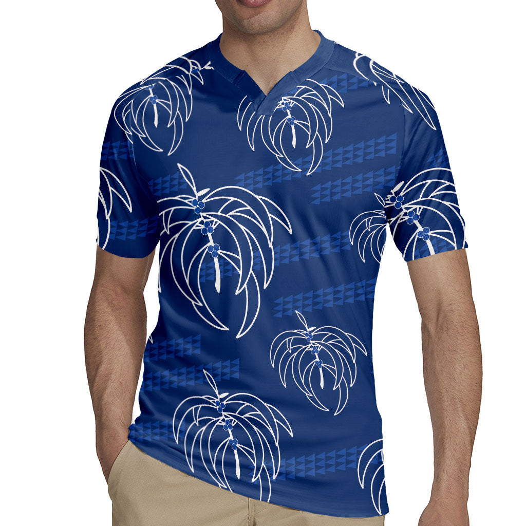 Aloha Hawaii Acacia Koa Leaves Rugby Jersey Navy Kakau Tribal Pattern