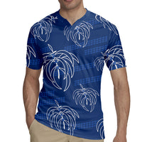 Aloha Hawaii Acacia Koa Leaves Rugby Jersey Navy Kakau Tribal Pattern