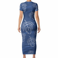 Aloha Hawaii Acacia Koa Leaves Short Sleeve Bodycon Dress Navy Kakau Tribal Pattern LT05 - Polynesian Pride