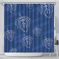 Aloha Hawaii Acacia Koa Leaves Shower Curtain Navy Kakau Tribal Pattern
