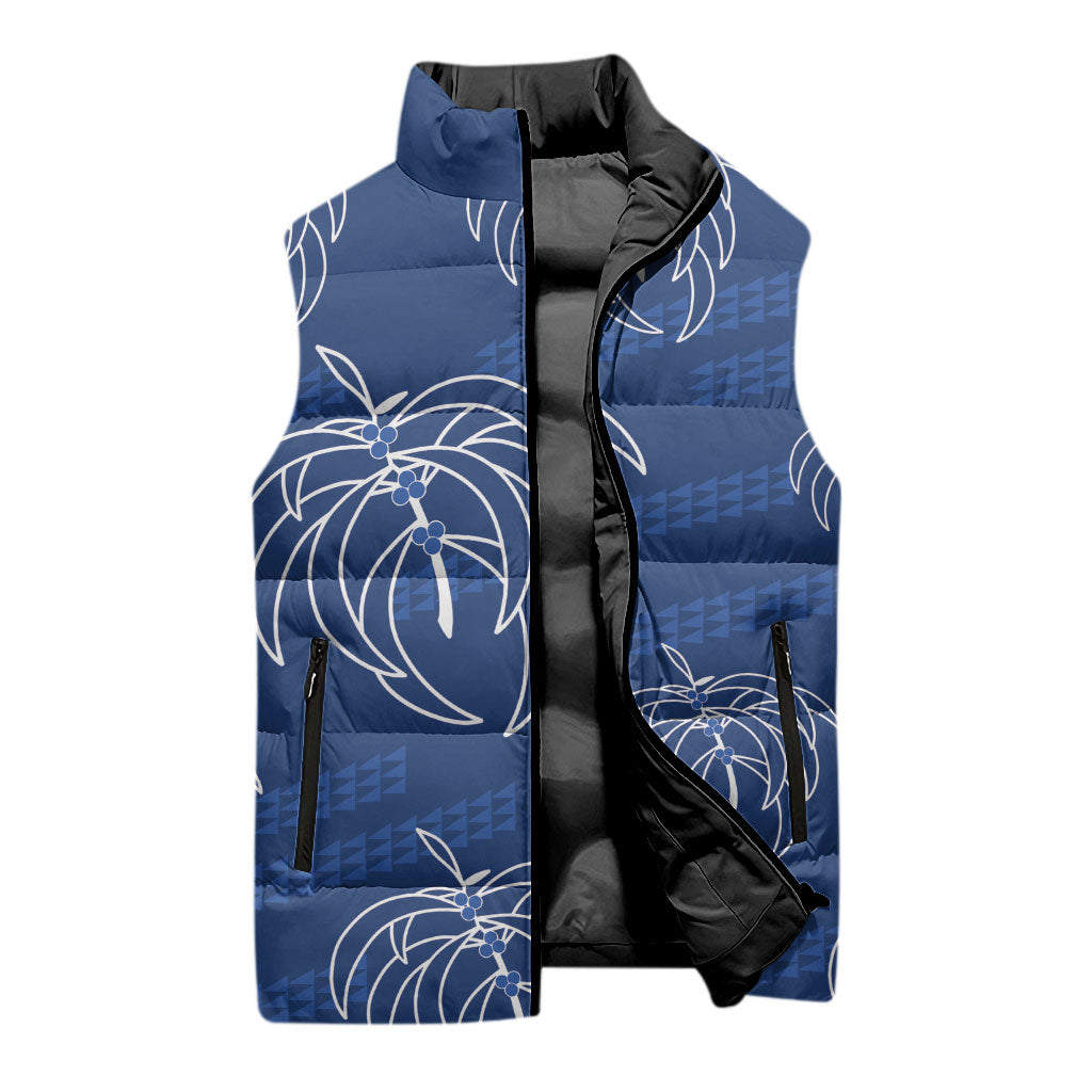 Aloha Hawaii Acacia Koa Leaves Sleeveless Puffer Jacket Navy Kakau Tribal Pattern LT05 - Polynesian Pride