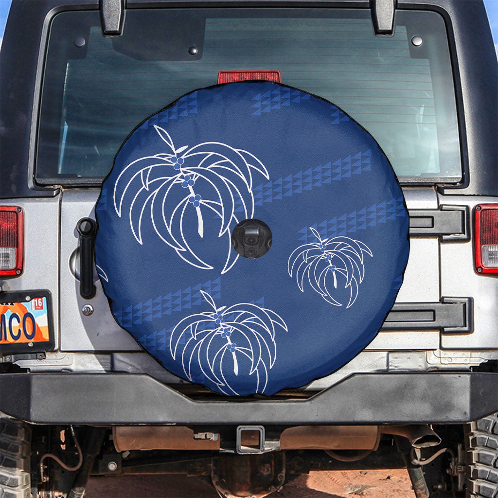 Aloha Hawaii Acacia Koa Leaves Spare Tire Cover Navy Kakau Tribal Pattern