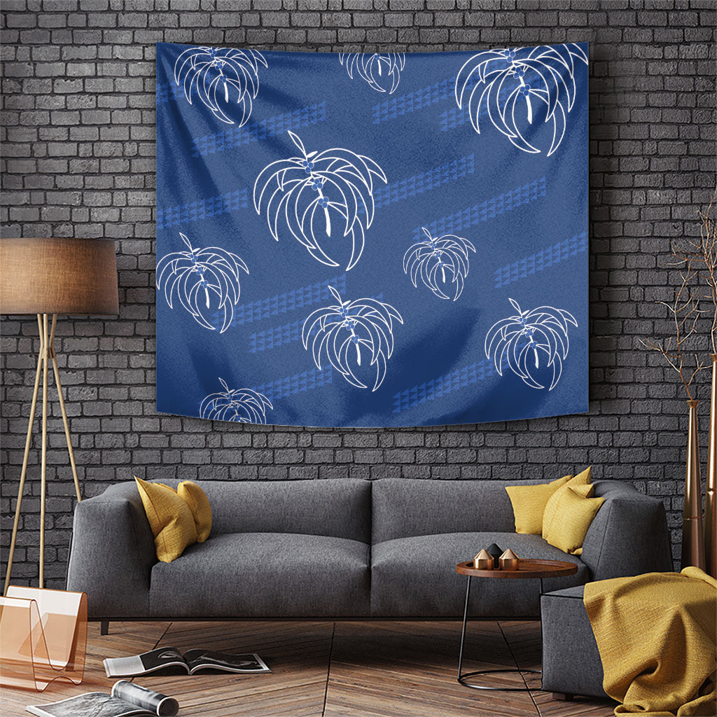 Aloha Hawaii Acacia Koa Leaves Tapestry Navy Kakau Tribal Pattern