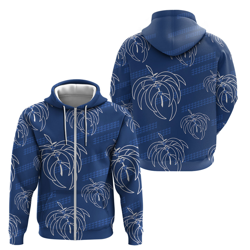 Aloha Hawaii Acacia Koa Leaves Zip Hoodie Navy Kakau Tribal Pattern LT05 - Polynesian Pride