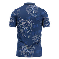Aloha Hawaii Acacia Koa Leaves Zipper Polo Shirt Navy Kakau Tribal Pattern LT05 - Polynesian Pride