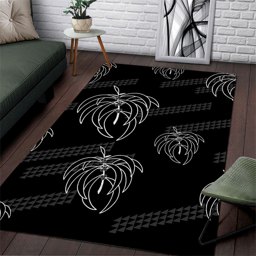 Aloha Hawaii Acacia Koa Leaves Area Rug Black Kakau Tribal Pattern