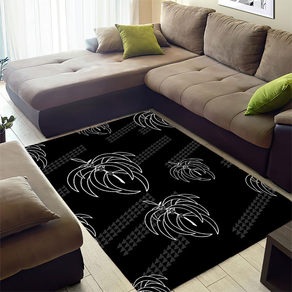 Aloha Hawaii Acacia Koa Leaves Area Rug Black Kakau Tribal Pattern