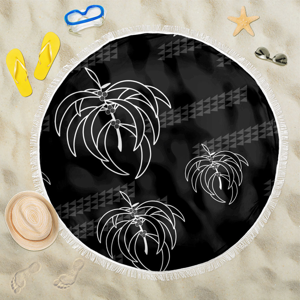 Aloha Hawaii Acacia Koa Leaves Beach Blanket Black Kakau Tribal Pattern