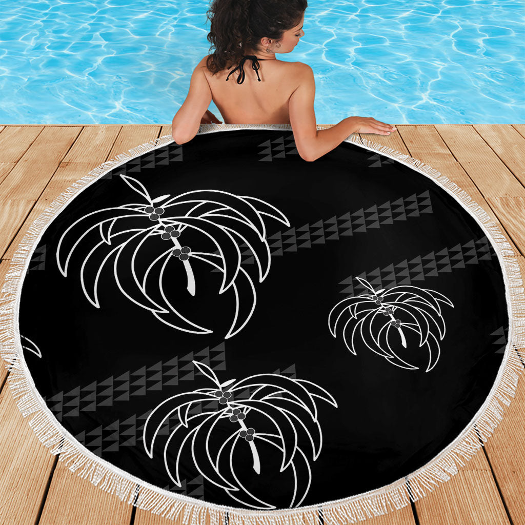 Aloha Hawaii Acacia Koa Leaves Beach Blanket Black Kakau Tribal Pattern