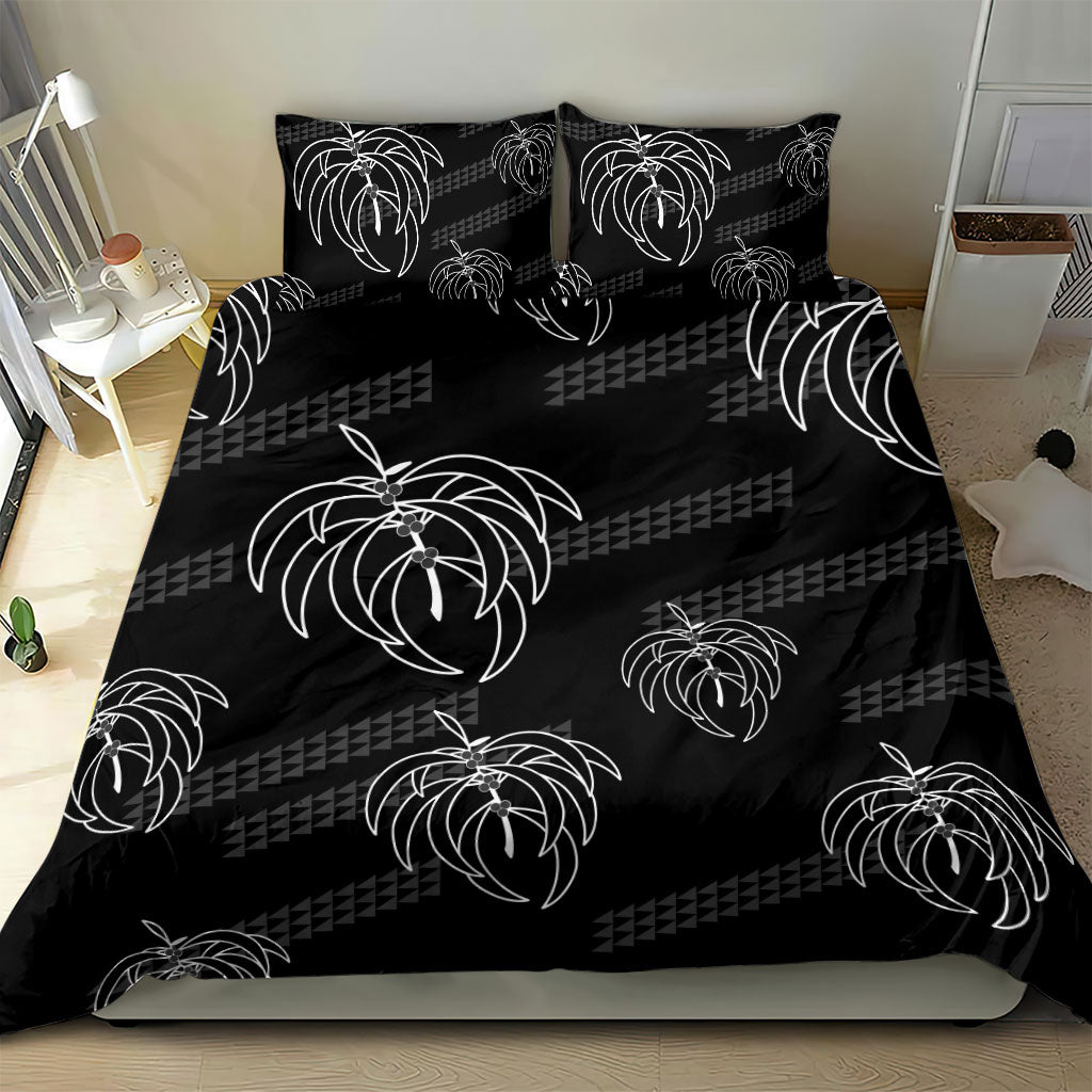 Aloha Hawaii Acacia Koa Leaves Bedding Set Black Kakau Tribal Pattern