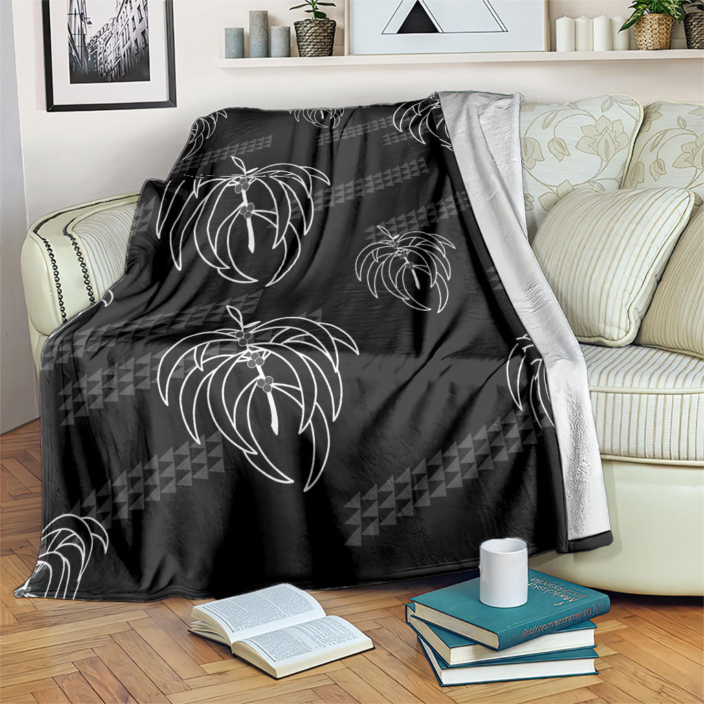 Aloha Hawaii Acacia Koa Leaves Blanket Black Kakau Tribal Pattern