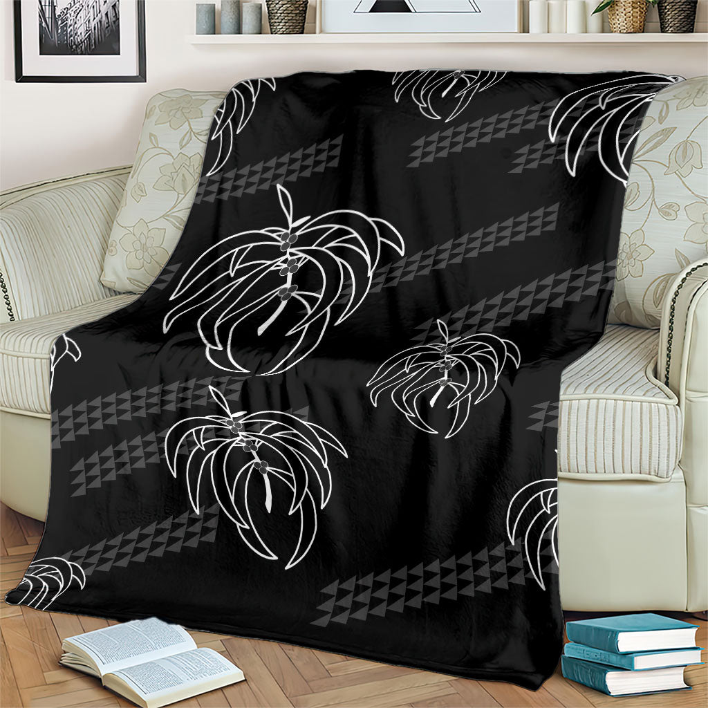 Aloha Hawaii Acacia Koa Leaves Blanket Black Kakau Tribal Pattern