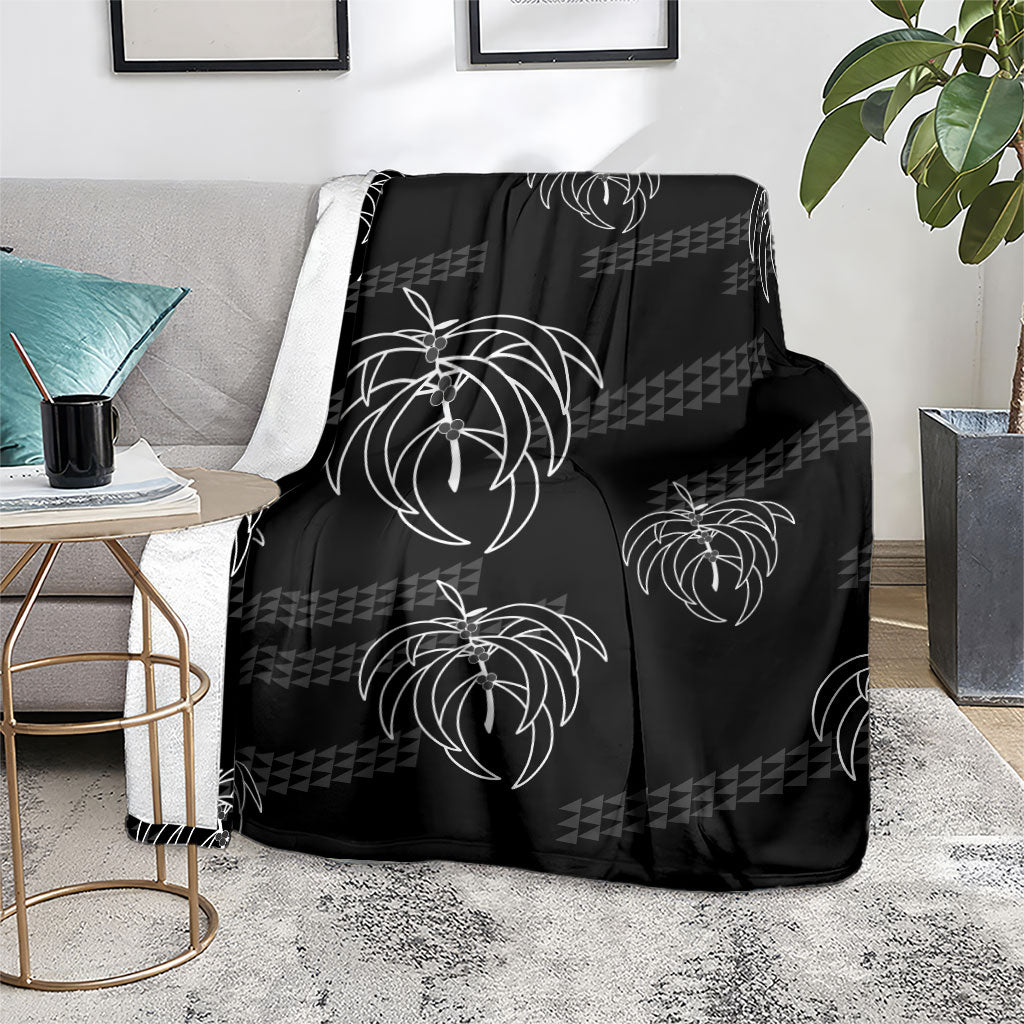 Aloha Hawaii Acacia Koa Leaves Blanket Black Kakau Tribal Pattern