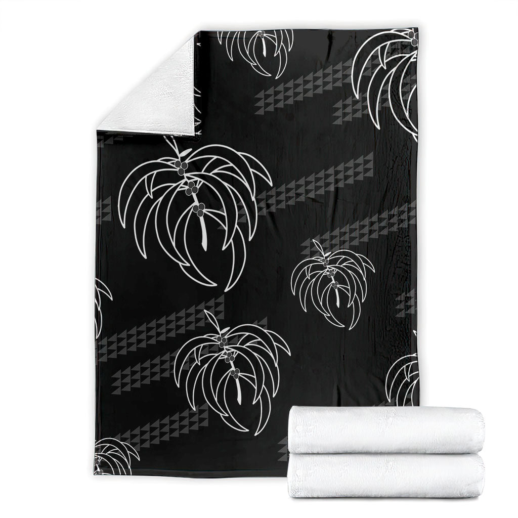 Aloha Hawaii Acacia Koa Leaves Blanket Black Kakau Tribal Pattern